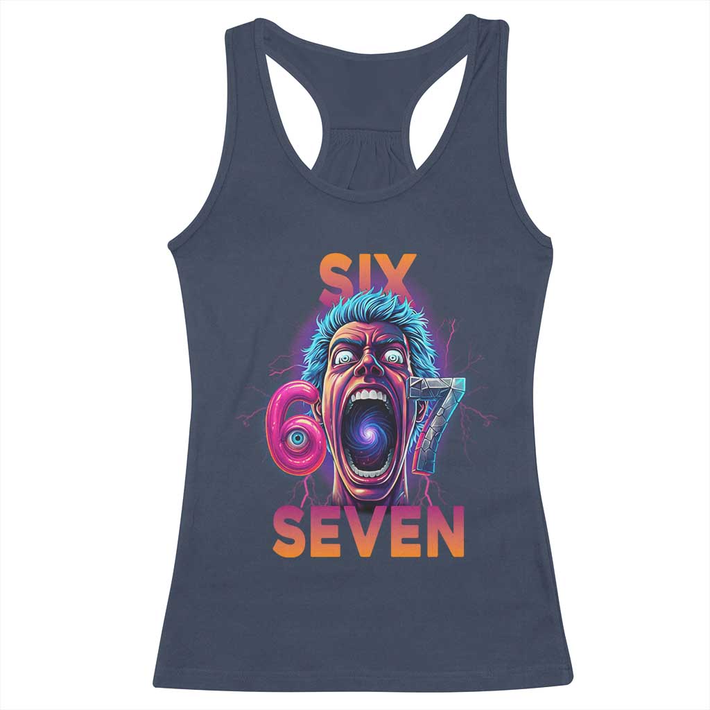 Mason 67 Chaos Edition Racerback Tank Top Psychedelic Screaming Six Seven Meme TS02 Navy Print Your Wear