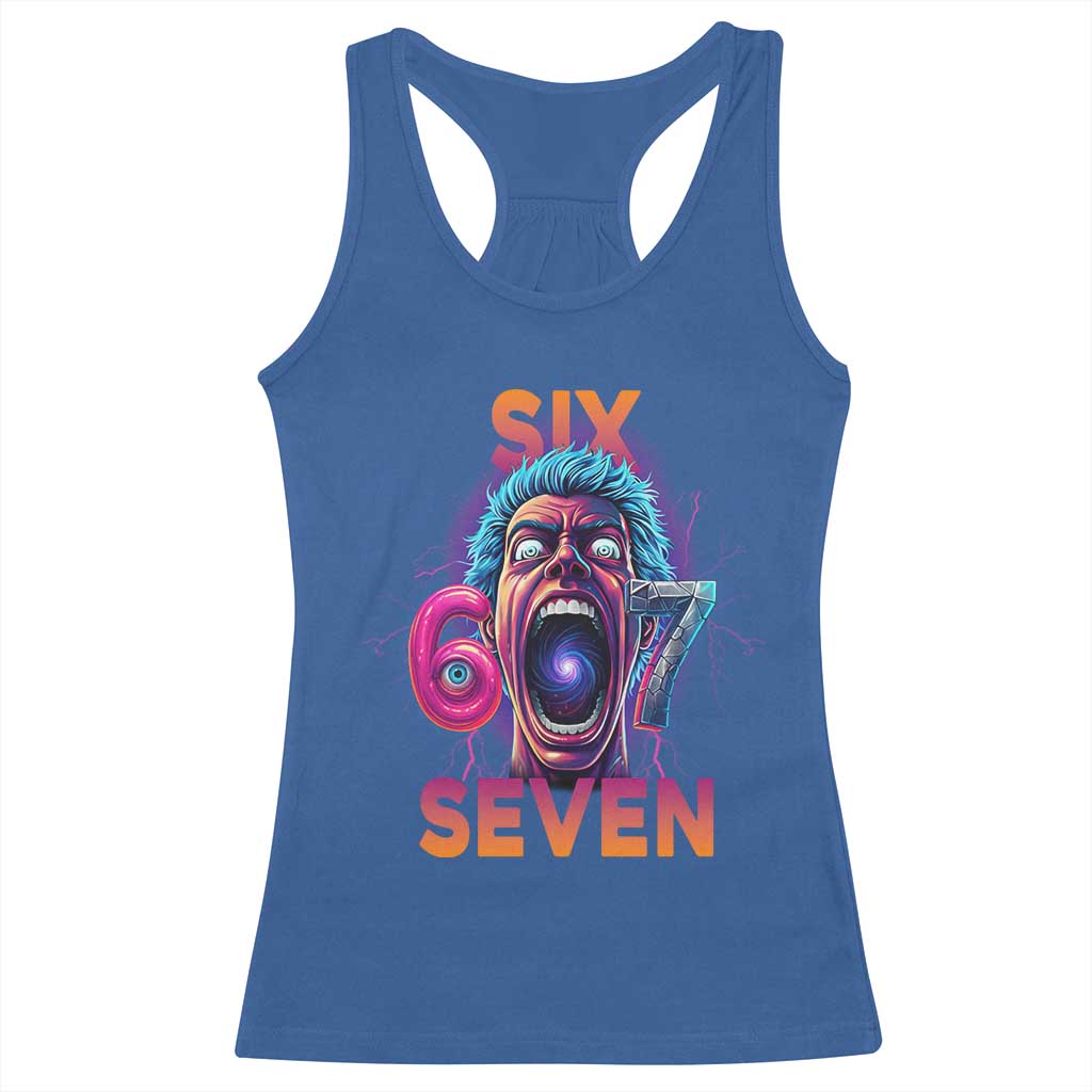 Mason 67 Chaos Edition Racerback Tank Top Psychedelic Screaming Six Seven Meme TS02 Royal Blue Print Your Wear