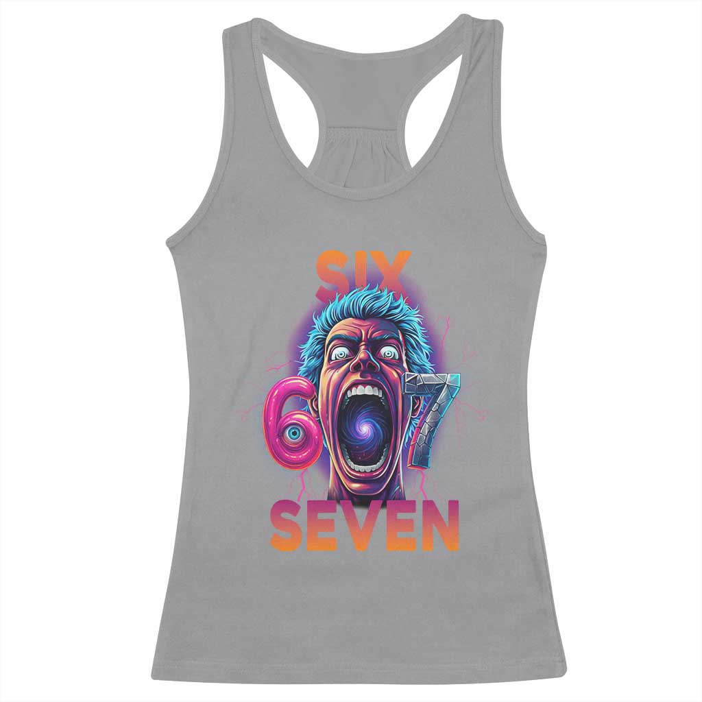Mason 67 Chaos Edition Racerback Tank Top Psychedelic Screaming Six Seven Meme TS02 Sport Gray Print Your Wear