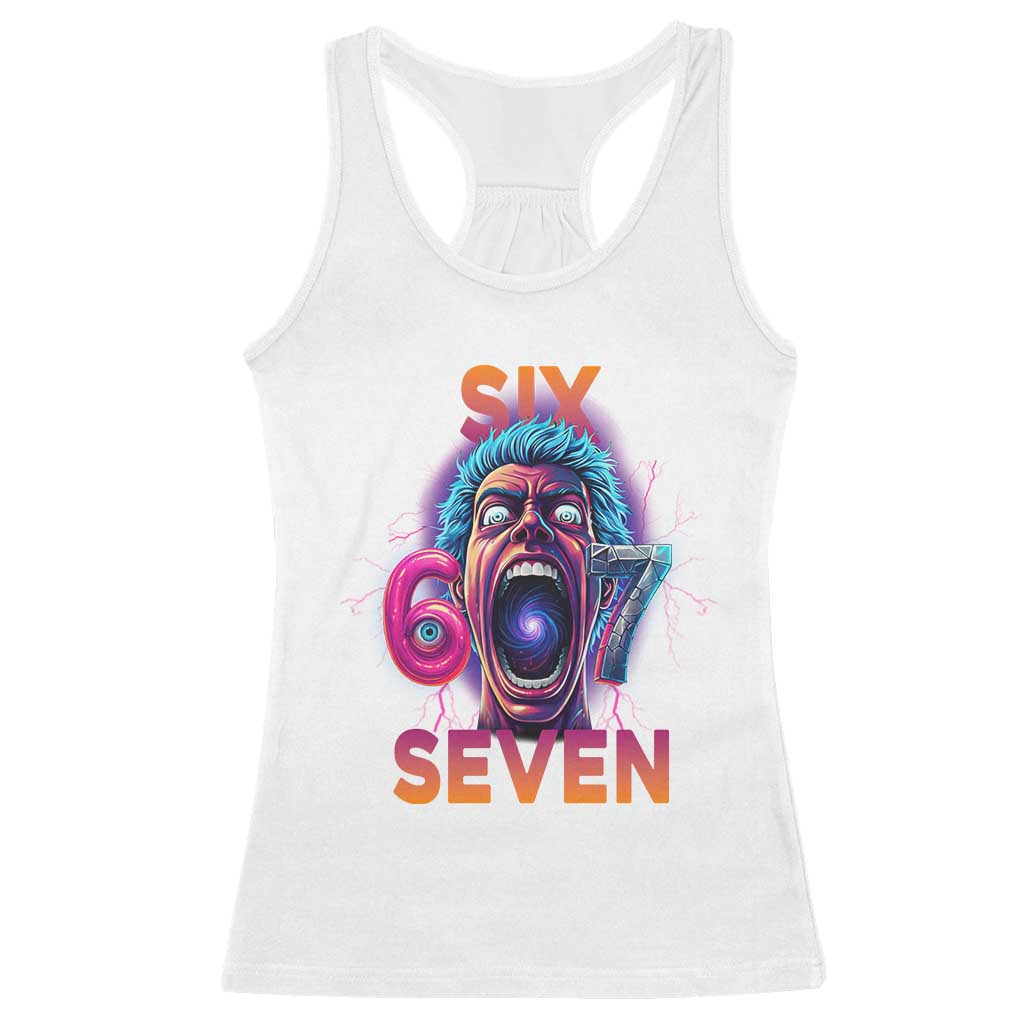 Mason 67 Chaos Edition Racerback Tank Top Psychedelic Screaming Six Seven Meme TS02 White Print Your Wear
