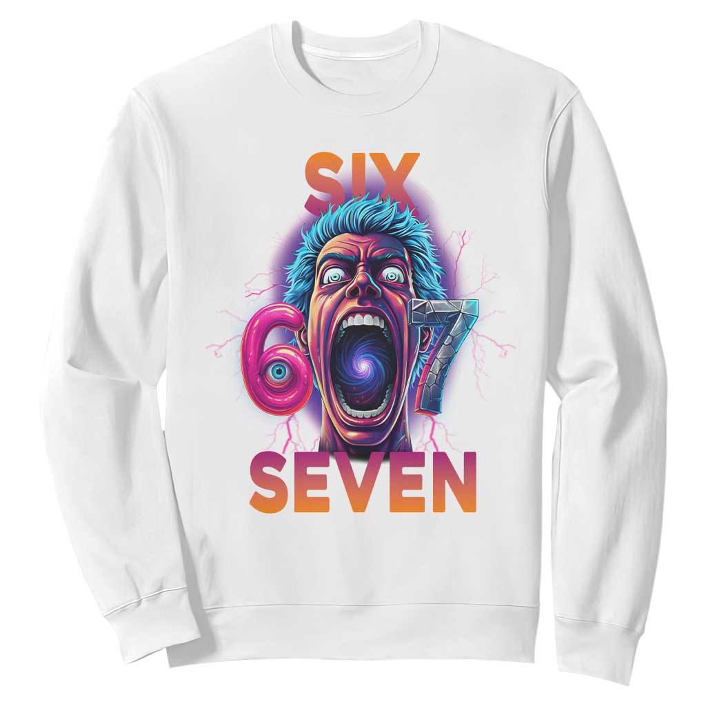 Mason 67 Chaos Edition Sweatshirt Psychedelic Screaming Six Seven Meme TS02 White Print Your Wear
