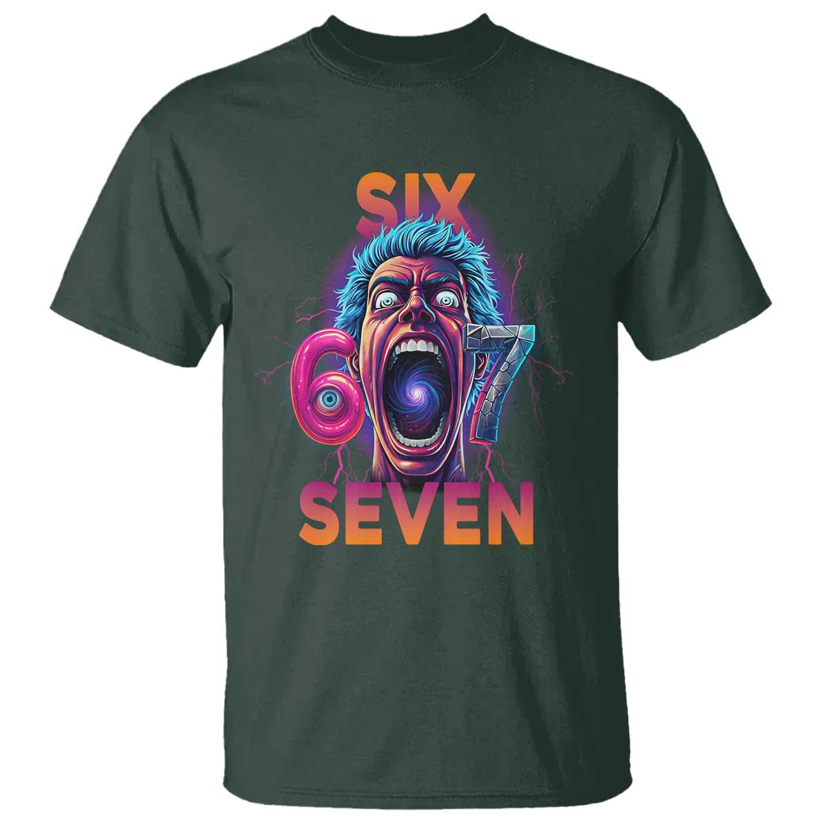 Mason 67 Chaos Edition T Shirt Psychedelic Screaming Six Seven Meme TS02 Dark Forest Green Print Your Wear