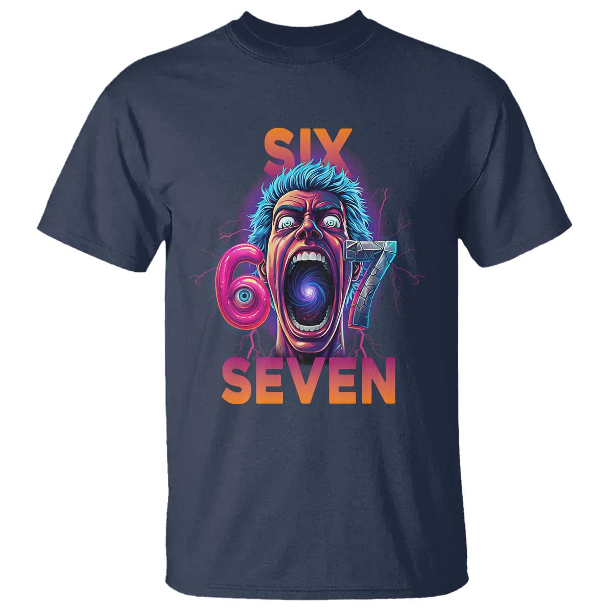 Mason 67 Chaos Edition T Shirt Psychedelic Screaming Six Seven Meme TS02 Navy Print Your Wear