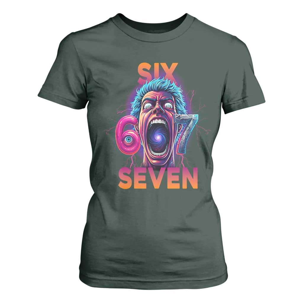 Mason 67 Chaos Edition T Shirt For Women Psychedelic Screaming Six Seven Meme TS02 Dark Forest Green Print Your Wear