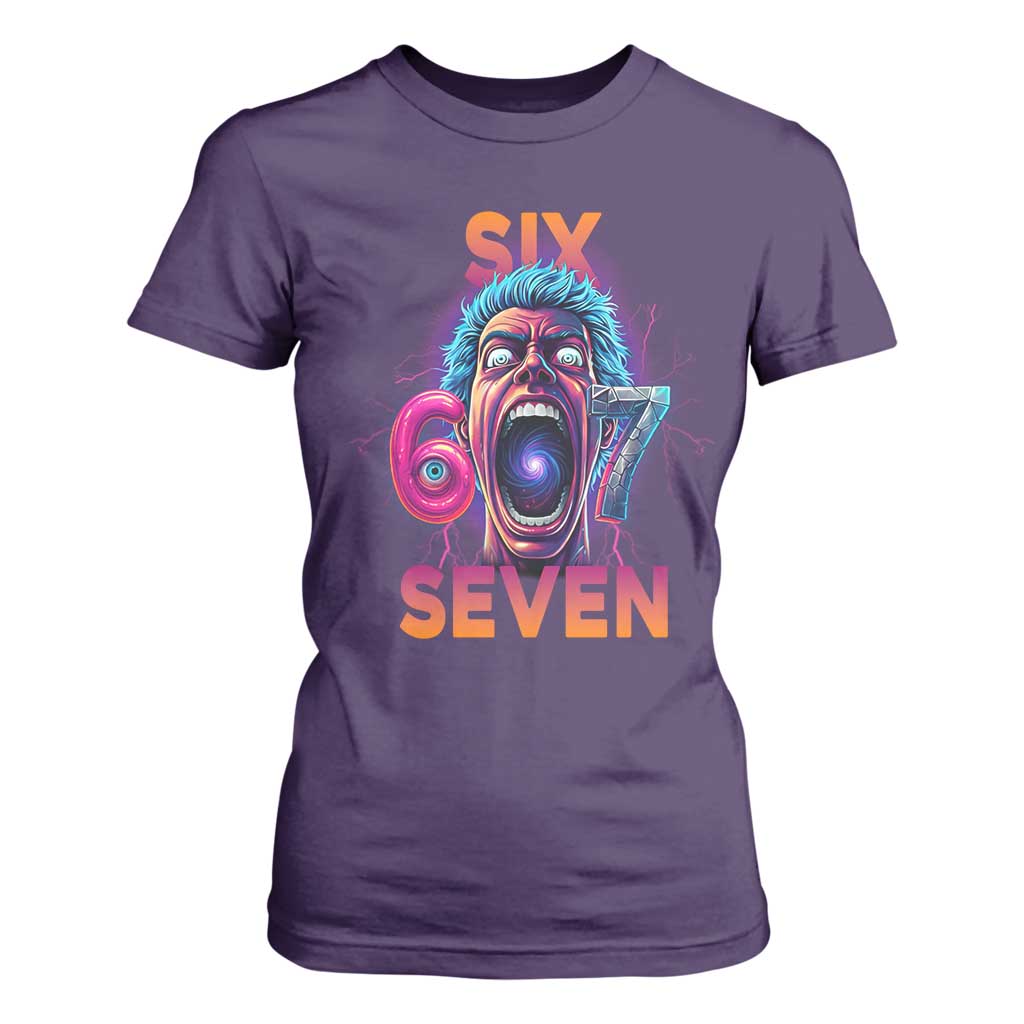 Mason 67 Chaos Edition T Shirt For Women Psychedelic Screaming Six Seven Meme TS02 Purple Print Your Wear