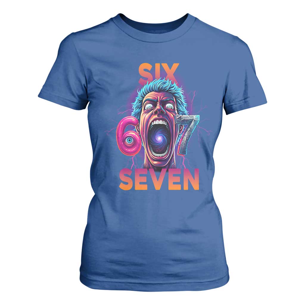 Mason 67 Chaos Edition T Shirt For Women Psychedelic Screaming Six Seven Meme TS02 Royal Blue Print Your Wear
