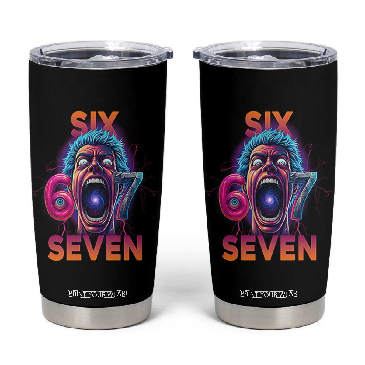 Mason 67 Chaos Edition Tumbler Cup Psychedelic Screaming Six Seven Meme TS02 Black Print Your Wear