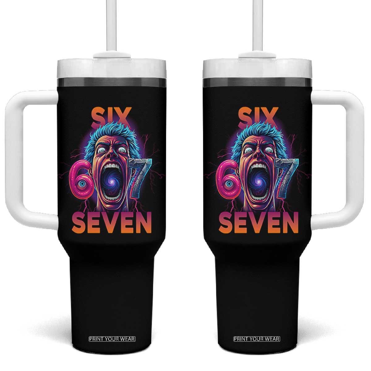 Mason 67 Chaos Edition Tumbler With Handle Psychedelic Screaming Six Seven Meme TS02 One Size: 40 oz Black Print Your Wear