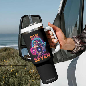 Mason 67 Chaos Edition Tumbler With Handle Psychedelic Screaming Six Seven Meme TS02 Print Your Wear