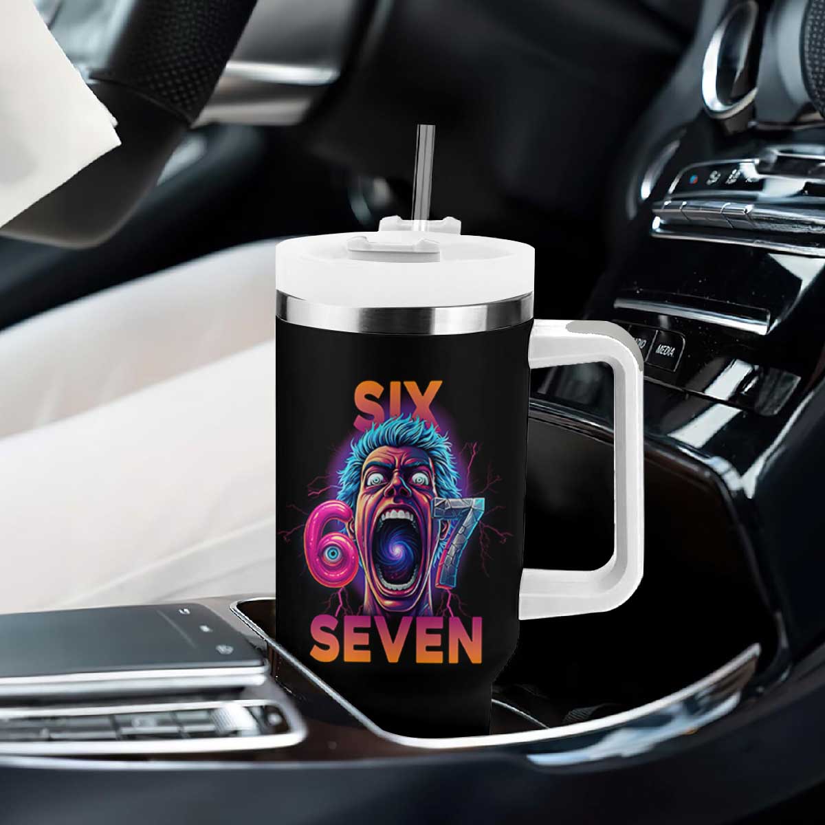 Mason 67 Chaos Edition Tumbler With Handle Psychedelic Screaming Six Seven Meme TS02 Print Your Wear