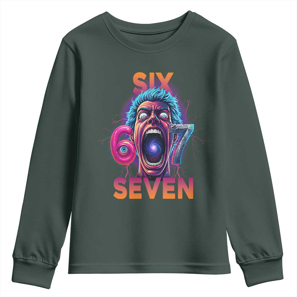 Mason 67 Chaos Edition Youth Sweatshirt Psychedelic Screaming Six Seven Meme TS02 Dark Forest Green Print Your Wear