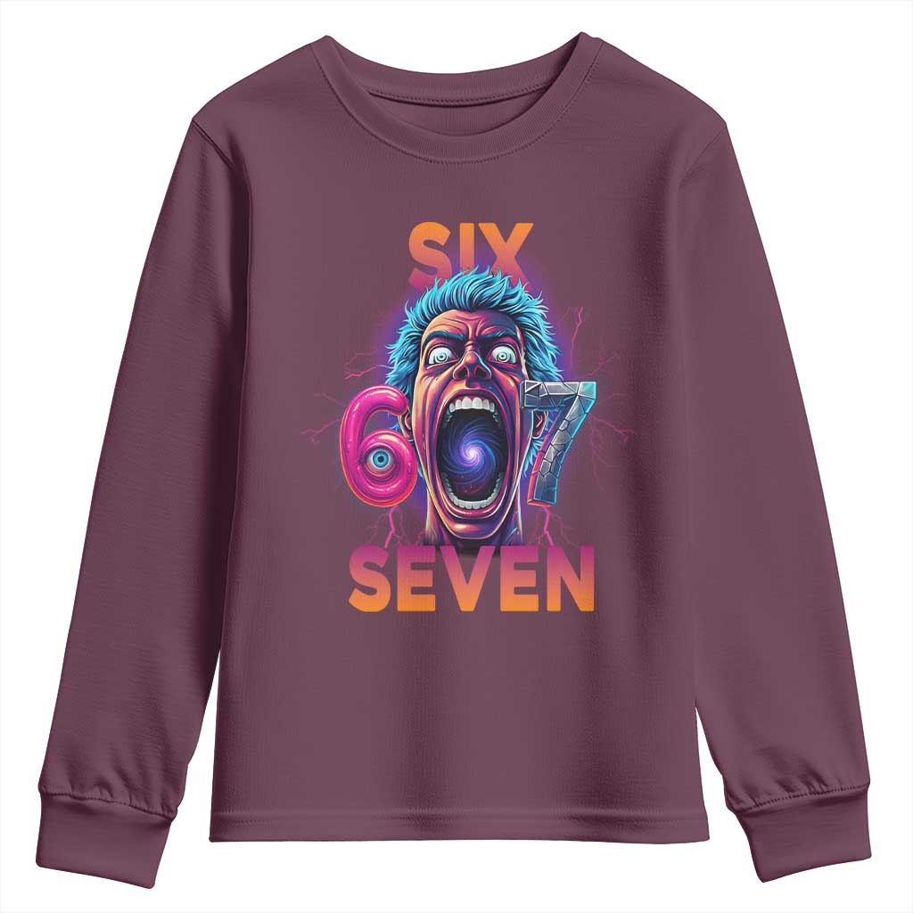 Mason 67 Chaos Edition Youth Sweatshirt Psychedelic Screaming Six Seven Meme TS02 Maroon Print Your Wear