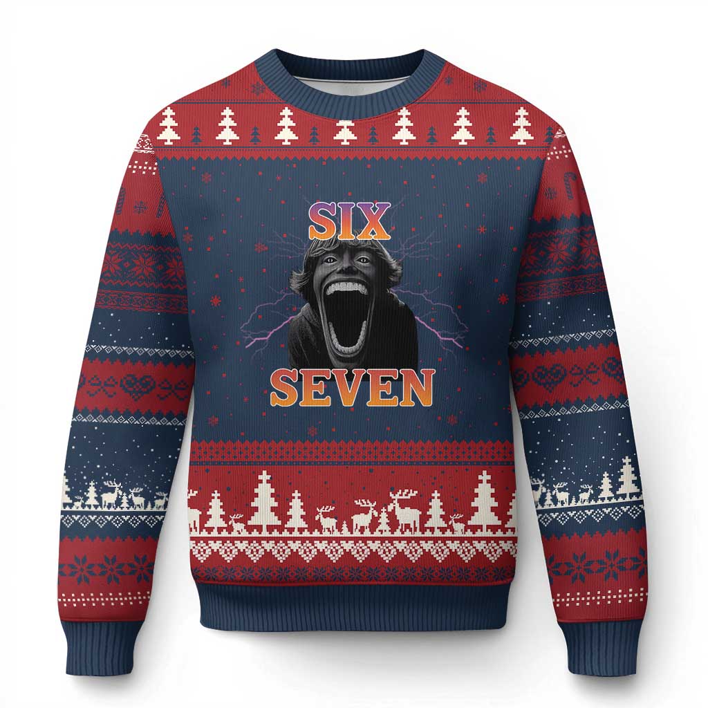 Mason 67 Kid Meme Ugly Christmas Sweater Devil Edit Viral Six Seven Scream TS02 Navy Red Print Your Wear