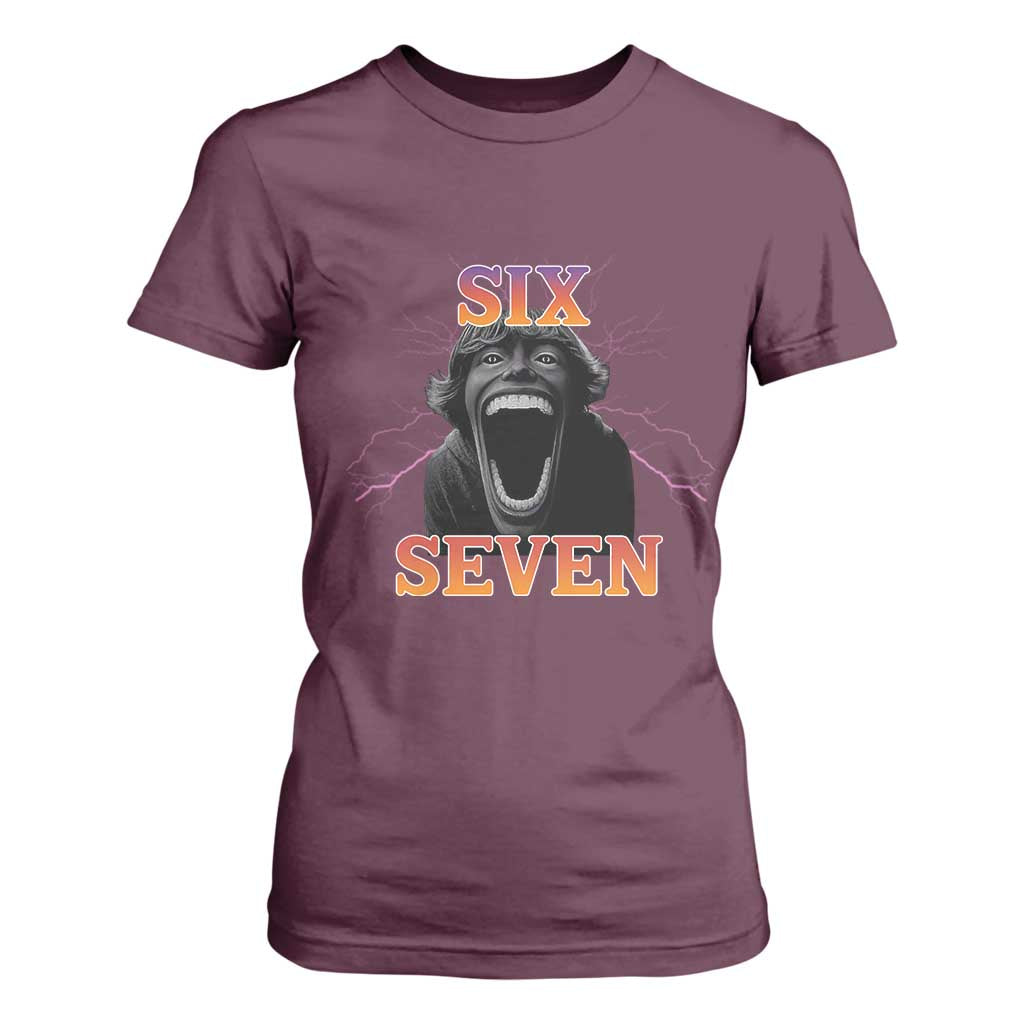 Mason 67 Kid Meme T Shirt For Women Devil Edit Viral Six Seven Scream TS02 Maroon Print Your Wear