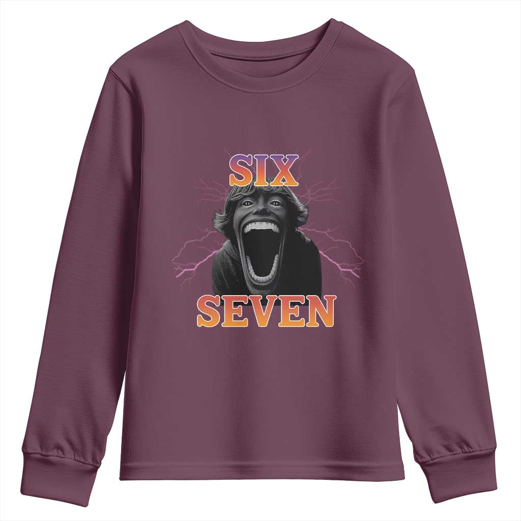 Mason 67 Kid Meme Youth Sweatshirt Devil Edit Viral Six Seven Scream TS02 Maroon Print Your Wear
