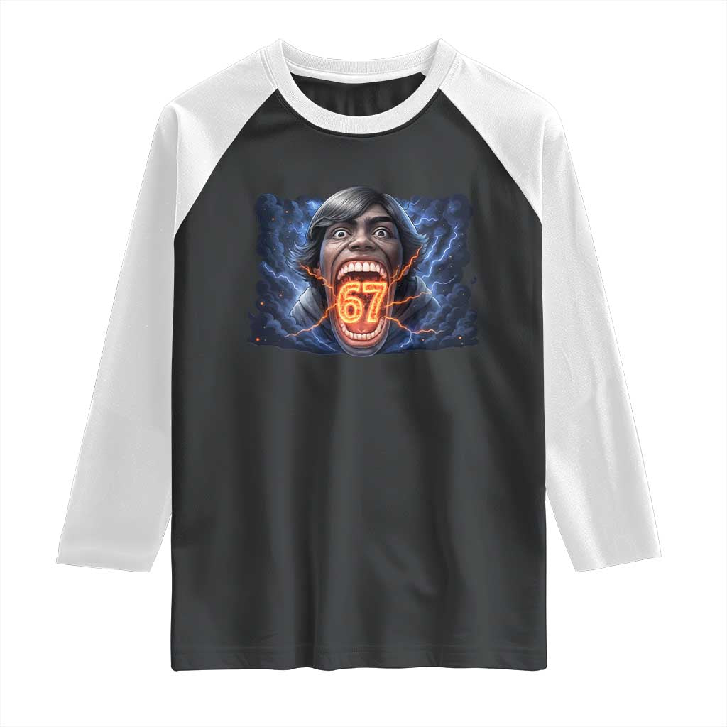 Screaming Mason 67 Kid Meme Raglan Shirt Six Seven Viral Devil Transformation Horror Edit TS02 Black White Print Your Wear