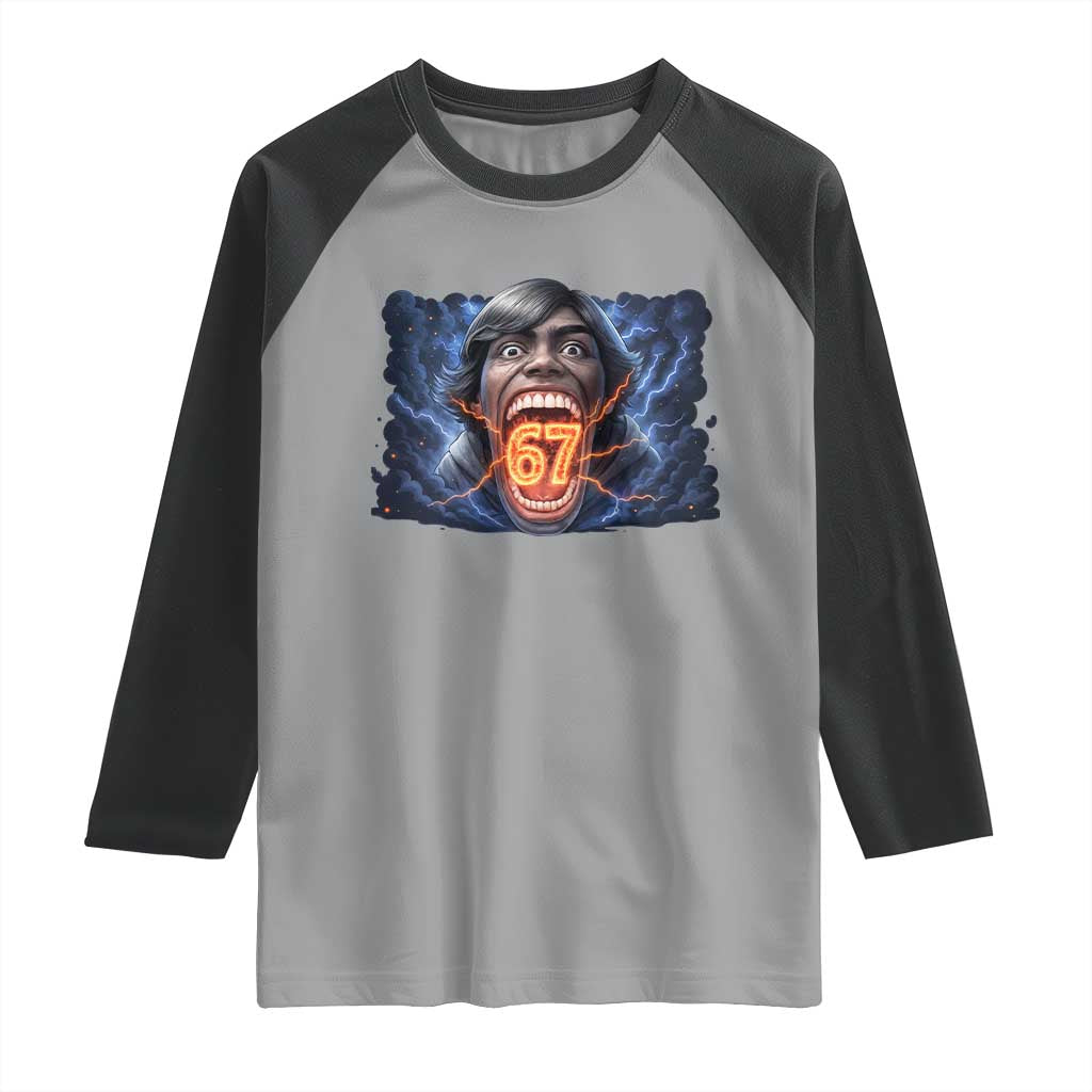 Screaming Mason 67 Kid Meme Raglan Shirt Six Seven Viral Devil Transformation Horror Edit TS02 Sport Gray Black Print Your Wear