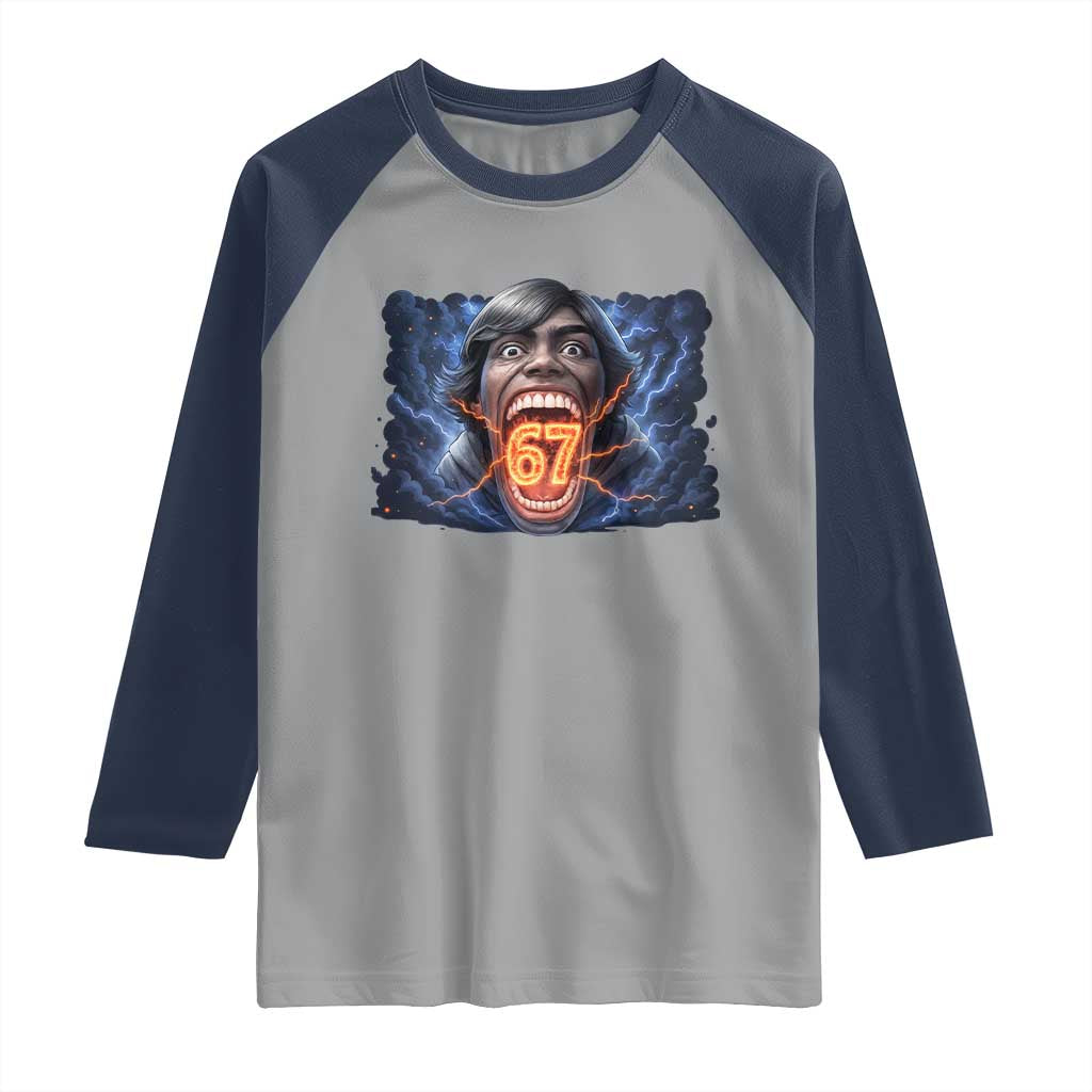 Screaming Mason 67 Kid Meme Raglan Shirt Six Seven Viral Devil Transformation Horror Edit TS02 Sport Gray Navy Print Your Wear