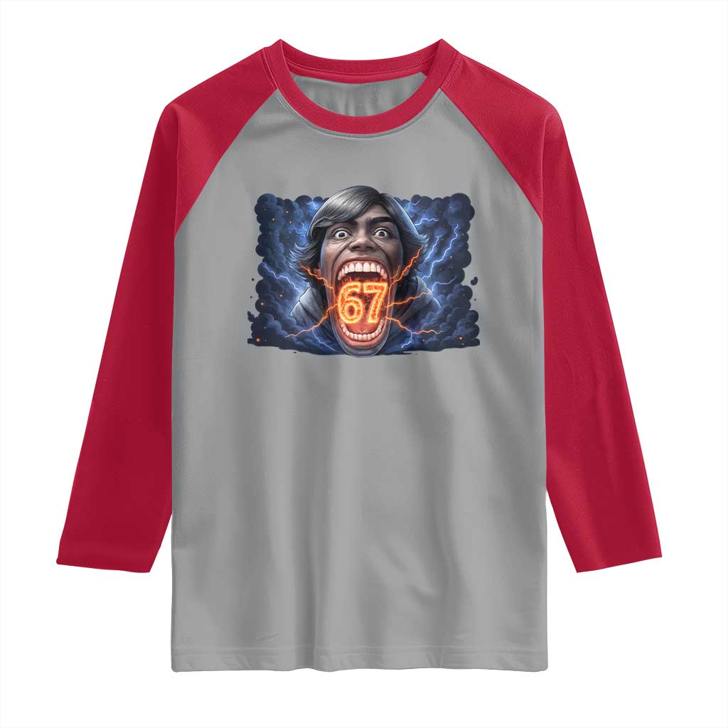 Screaming Mason 67 Kid Meme Raglan Shirt Six Seven Viral Devil Transformation Horror Edit TS02 Sport Gray Red Print Your Wear