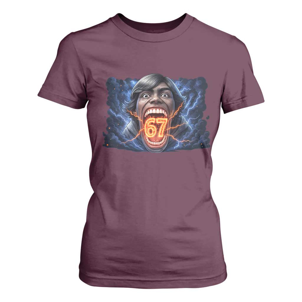 Screaming Mason 67 Kid Meme T Shirt For Women Six Seven Viral Devil Transformation Horror Edit TS02 Maroon Print Your Wear