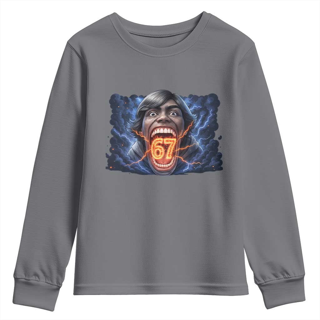 Screaming Mason 67 Kid Meme Youth Sweatshirt Six Seven Viral Devil Transformation Horror Edit TS02 Charcoal Print Your Wear