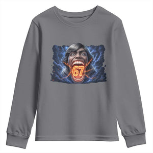 Screaming Mason 67 Kid Meme Youth Sweatshirt Six Seven Viral Devil Transformation Horror Edit TS02 Charcoal Print Your Wear