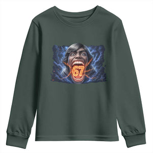 Screaming Mason 67 Kid Meme Youth Sweatshirt Six Seven Viral Devil Transformation Horror Edit TS02 Dark Forest Green Print Your Wear