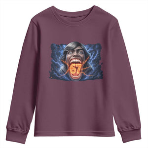 Screaming Mason 67 Kid Meme Youth Sweatshirt Six Seven Viral Devil Transformation Horror Edit TS02 Maroon Print Your Wear