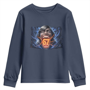 Screaming Mason 67 Kid Meme Youth Sweatshirt Six Seven Viral Devil Transformation Horror Edit TS02 Navy Print Your Wear
