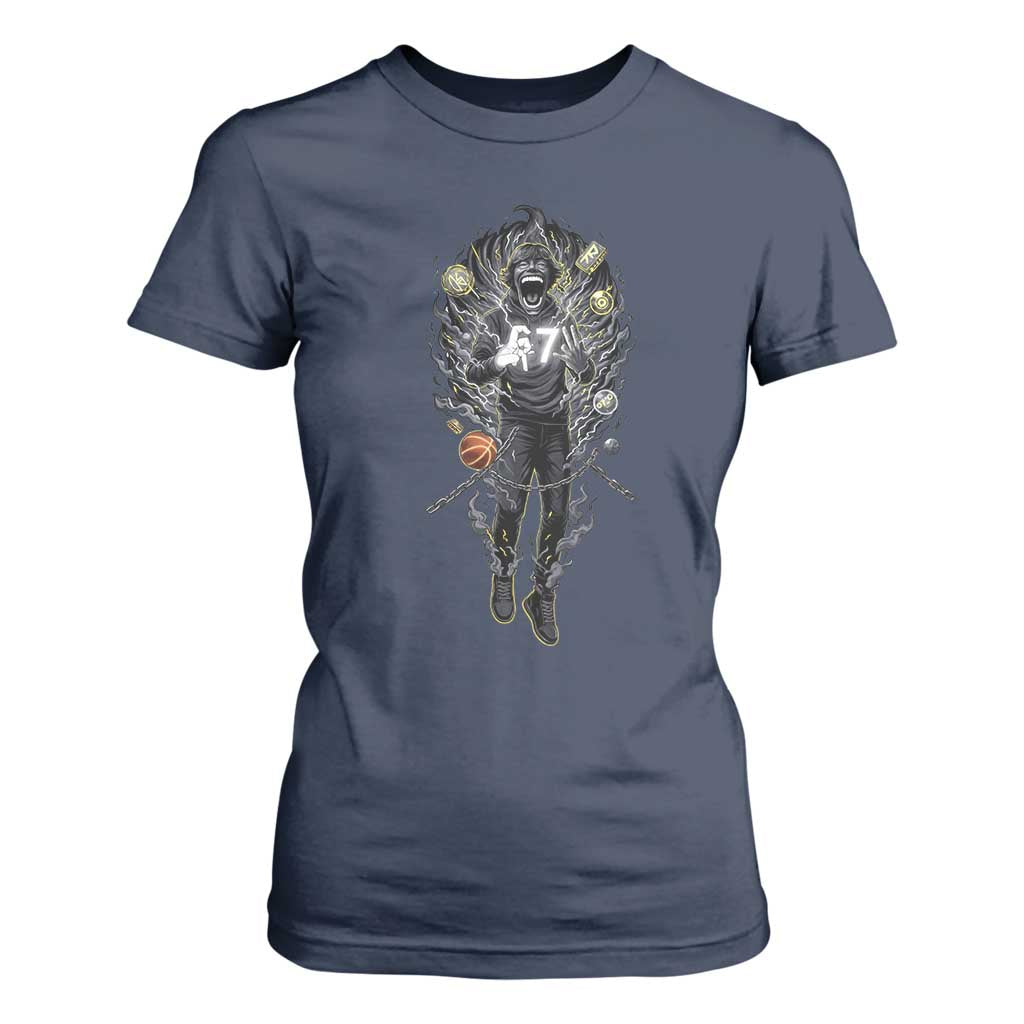 Mason 67 Energy Overload T Shirt For Women Six Seven Meme Lightning Horror Devil Edit TS02 Navy Print Your Wear