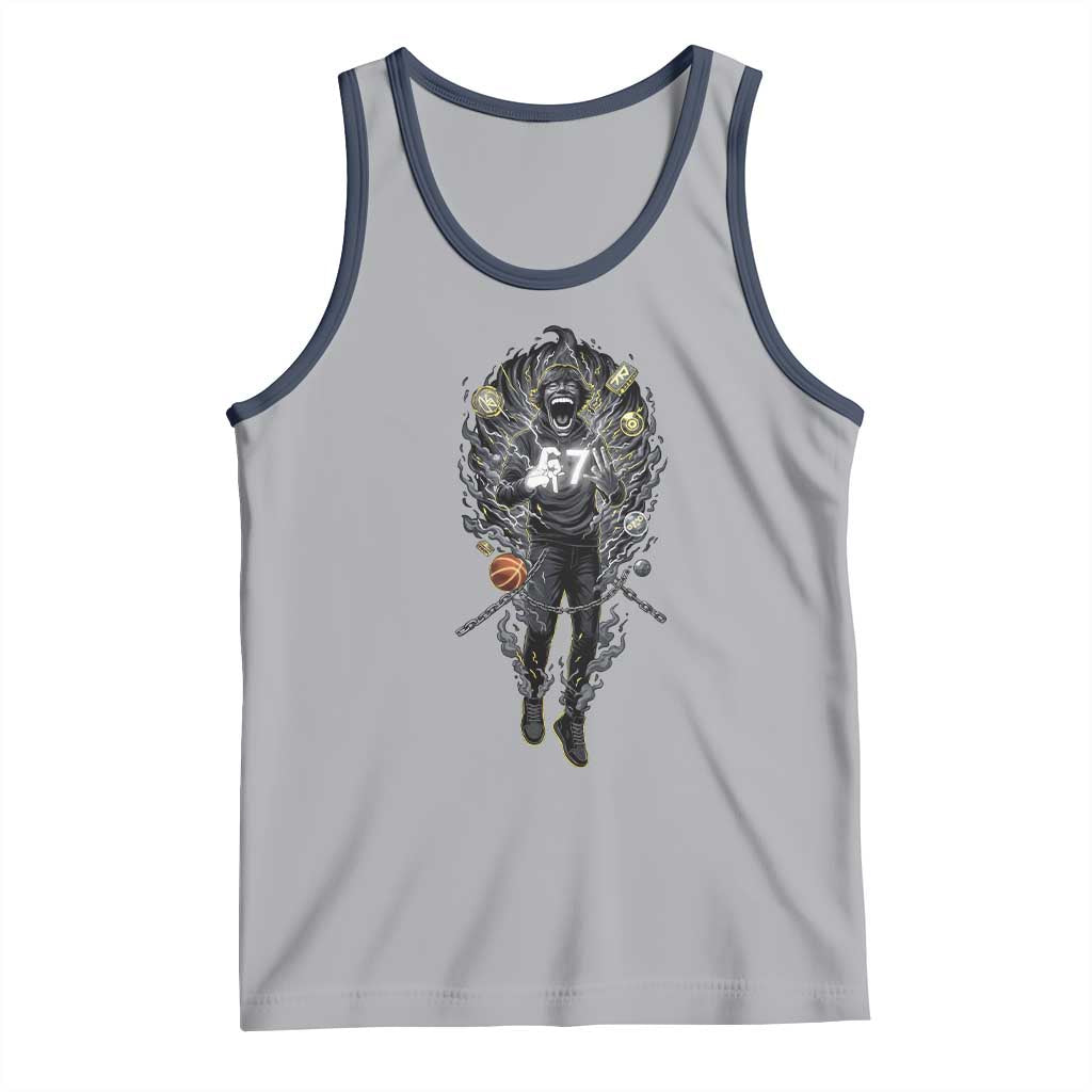 Mason 67 Energy Overload Tank Top Six Seven Meme Lightning Horror Devil Edit TS02 Athletic Heather Navy Print Your Wear