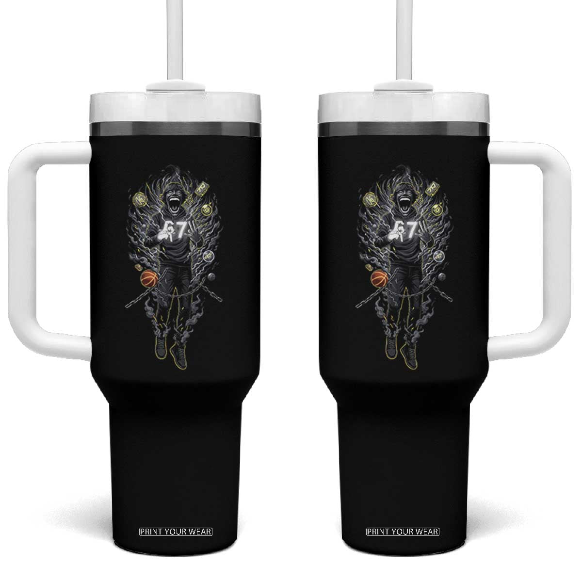 Mason 67 Energy Overload Tumbler With Handle Six Seven Meme Lightning Horror Devil Edit TS02 One Size: 40 oz Black Print Your Wear