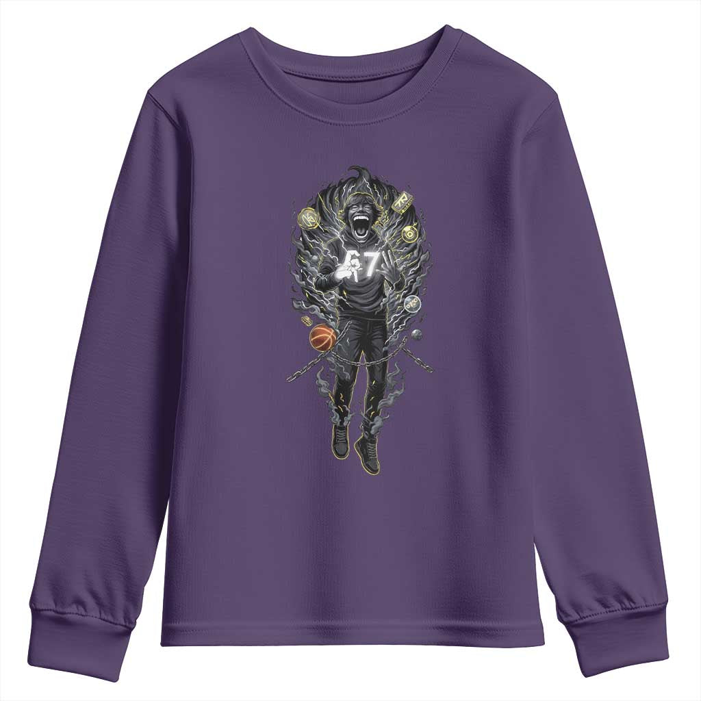 Mason 67 Energy Overload Youth Sweatshirt Six Seven Meme Lightning Horror Devil Edit TS02 Purple Print Your Wear
