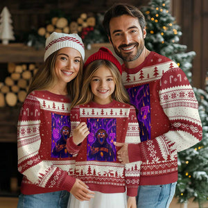 Mason 67 Meme Graphic Ugly Christmas Sweater Glowing Eyes Devil Edit 6 7 Viral Six Seven Scream TS02 Red Beige Print Your Wear