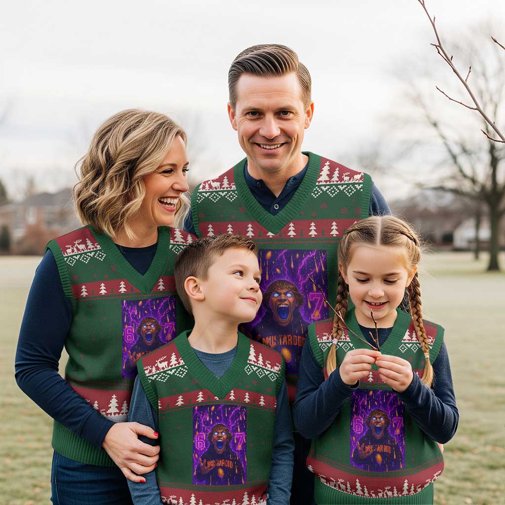 Mason 67 Meme Graphic V-Neck Knit Sweater Vest Glowing Eyes Devil Edit 6 7 Viral Six Seven Scream TS02 Red Green Print Your Wear