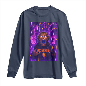 Mason 67 Meme Graphic Long Sleeve Shirt Glowing Eyes Devil Edit 6 7 Viral Six Seven Scream TS02 Navy Print Your Wear