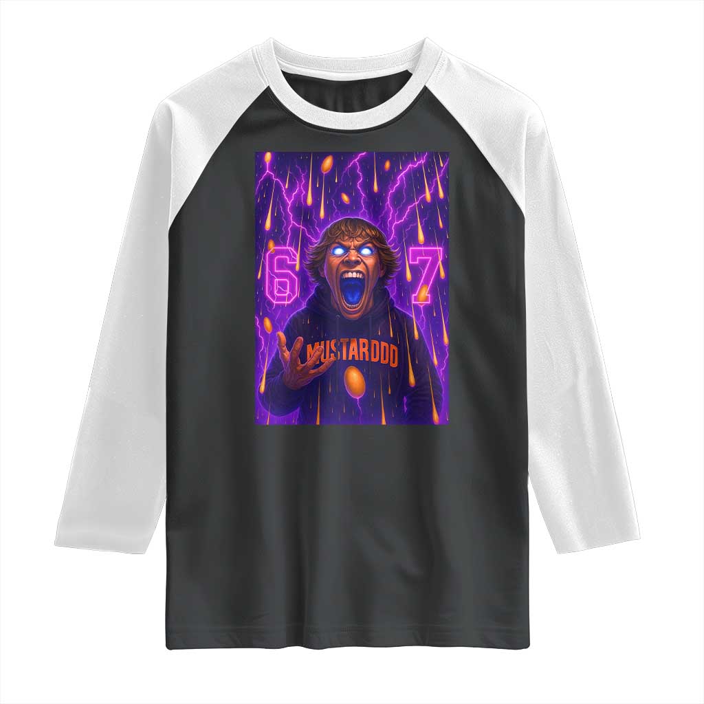 Mason 67 Meme Graphic Raglan Shirt Glowing Eyes Devil Edit 6 7 Viral Six Seven Scream TS02 Black White Print Your Wear