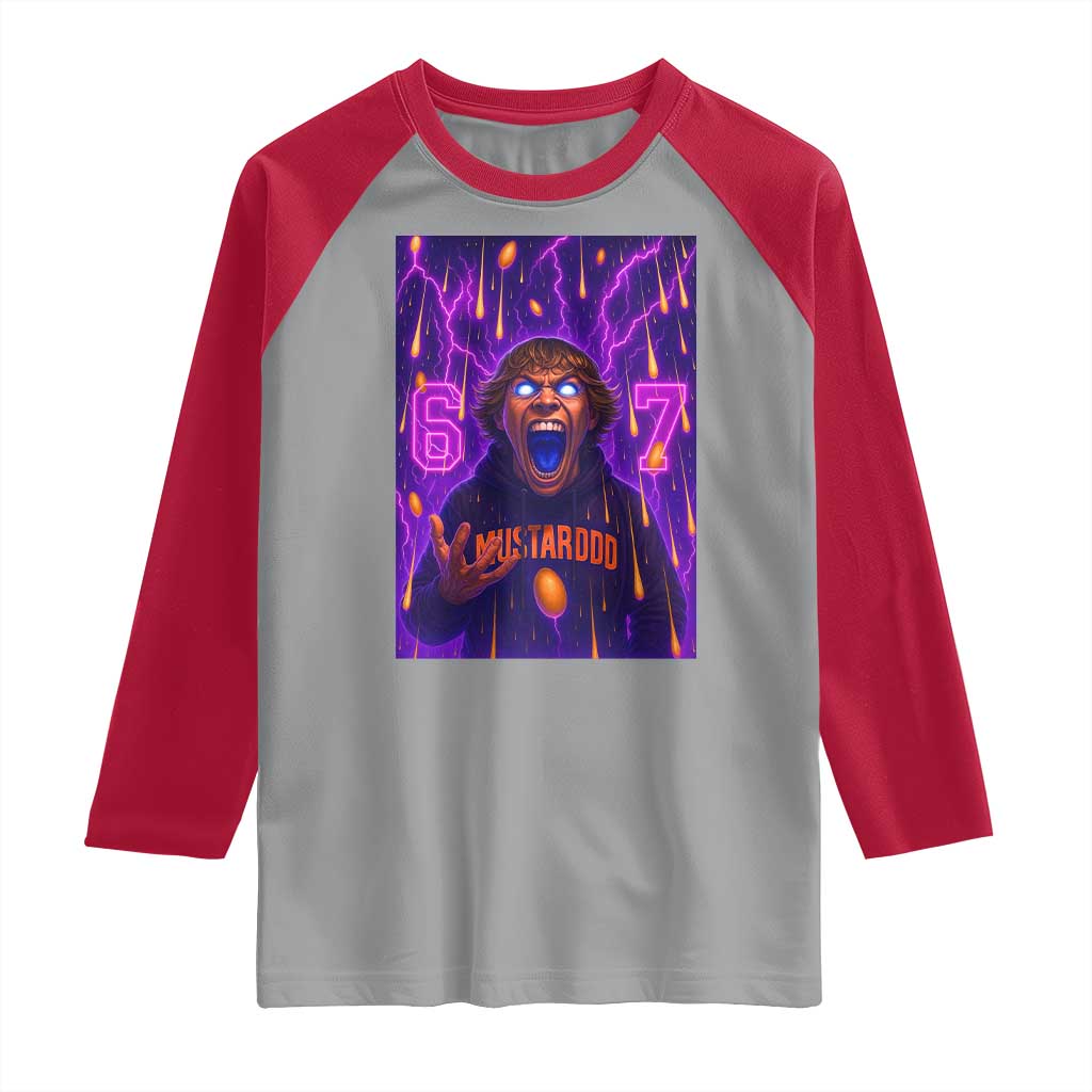Mason 67 Meme Graphic Raglan Shirt Glowing Eyes Devil Edit 6 7 Viral Six Seven Scream TS02 Sport Gray Red Print Your Wear