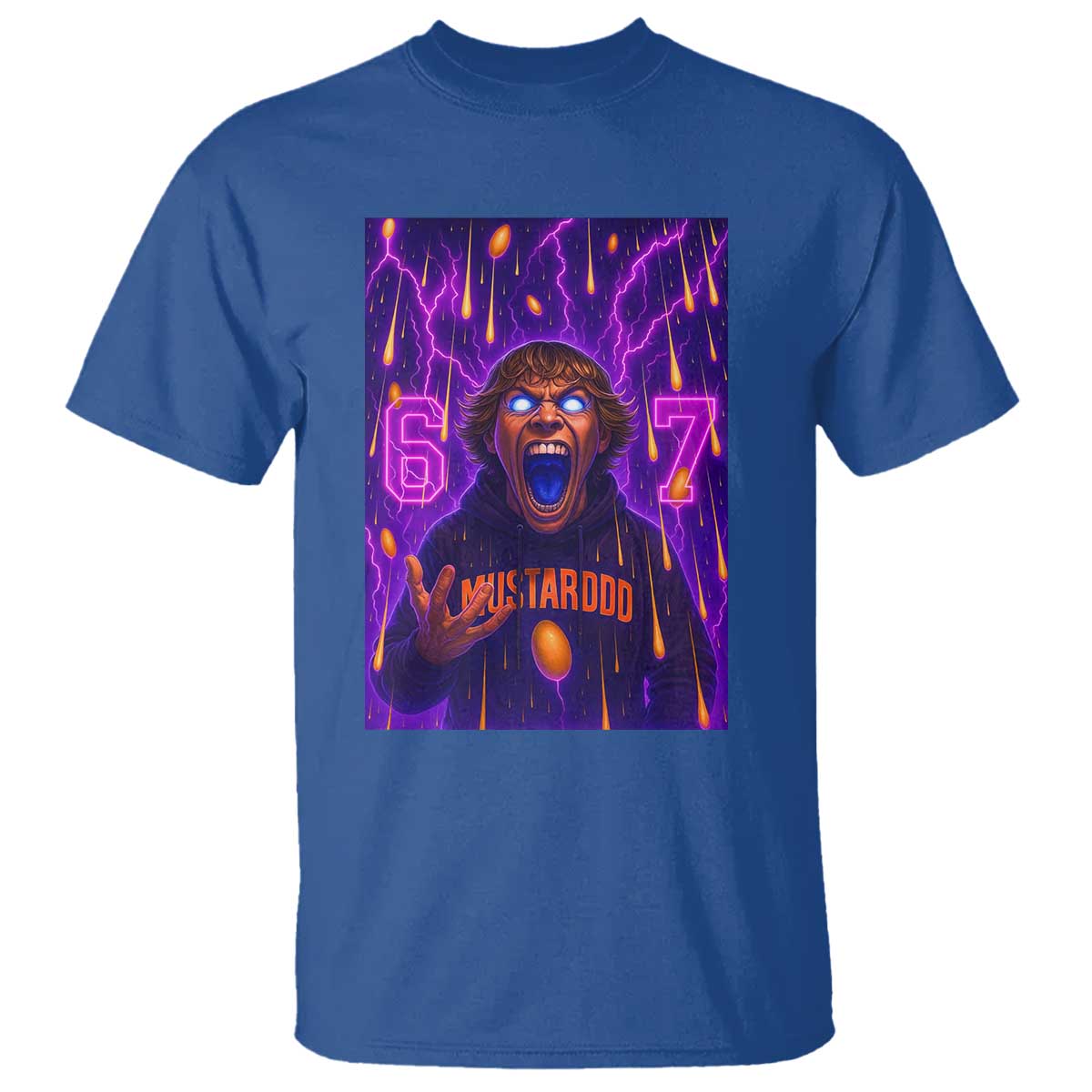 Mason 67 Meme Graphic T Shirt Glowing Eyes Devil Edit 6 7 Viral Six Seven Scream TS02 Royal Blue Print Your Wear