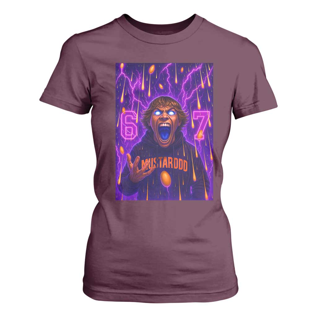 Mason 67 Meme Graphic T Shirt For Women Glowing Eyes Devil Edit 6 7 Viral Six Seven Scream TS02 Maroon Print Your Wear