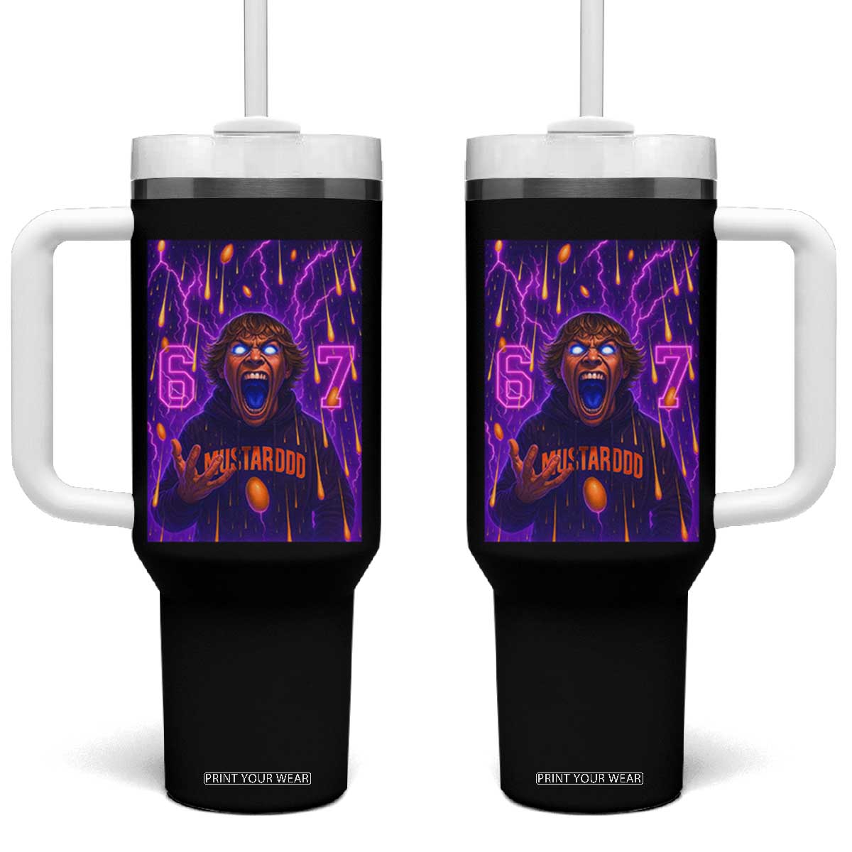 Mason 67 Meme Graphic Tumbler With Handle Glowing Eyes Devil Edit 6 7 Viral Six Seven Scream TS02 One Size: 40 oz Black Print Your Wear