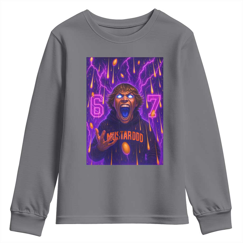 Mason 67 Meme Graphic Youth Sweatshirt Glowing Eyes Devil Edit 6 7 Viral Six Seven Scream TS02 Charcoal Print Your Wear