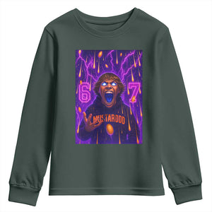 Mason 67 Meme Graphic Youth Sweatshirt Glowing Eyes Devil Edit 6 7 Viral Six Seven Scream TS02 Dark Forest Green Print Your Wear
