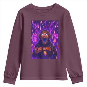 Mason 67 Meme Graphic Youth Sweatshirt Glowing Eyes Devil Edit 6 7 Viral Six Seven Scream TS02 Maroon Print Your Wear