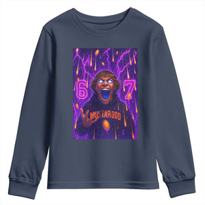 Mason 67 Meme Graphic Youth Sweatshirt Glowing Eyes Devil Edit 6 7 Viral Six Seven Scream TS02 Navy Print Your Wear