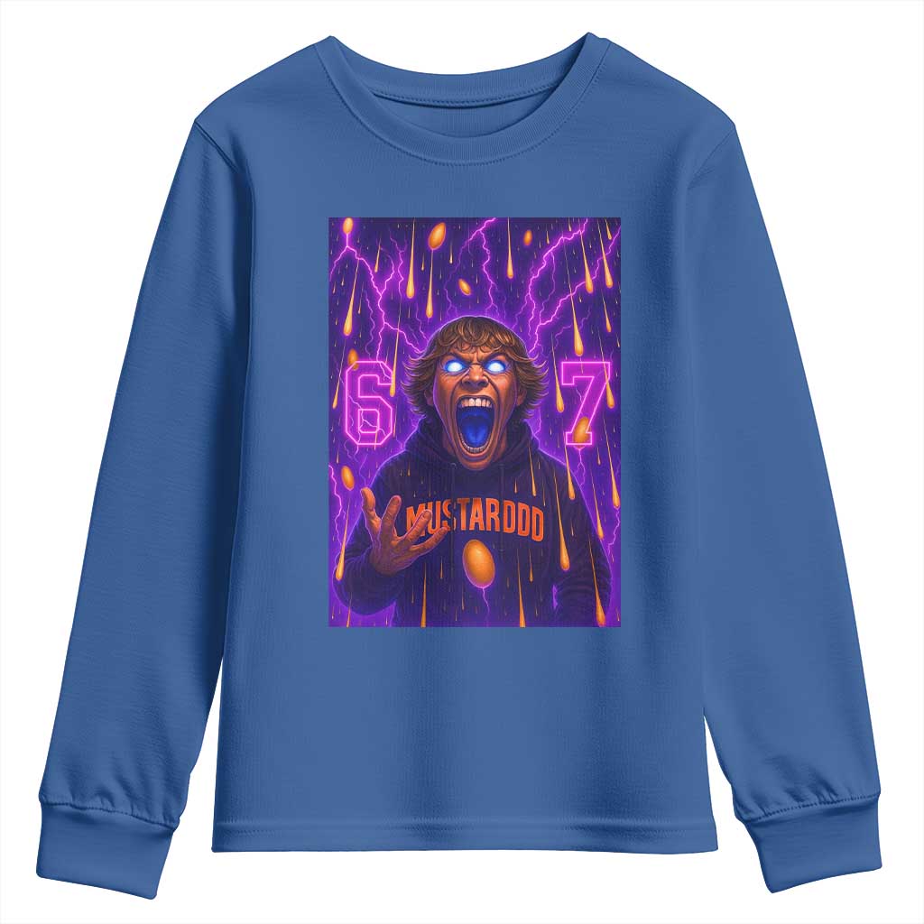 Mason 67 Meme Graphic Youth Sweatshirt Glowing Eyes Devil Edit 6 7 Viral Six Seven Scream TS02 Royal Blue Print Your Wear