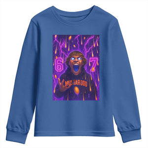 Mason 67 Meme Graphic Youth Sweatshirt Glowing Eyes Devil Edit 6 7 Viral Six Seven Scream TS02 Royal Blue Print Your Wear