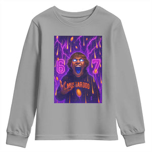 Mason 67 Meme Graphic Youth Sweatshirt Glowing Eyes Devil Edit 6 7 Viral Six Seven Scream TS02 Sport Gray Print Your Wear