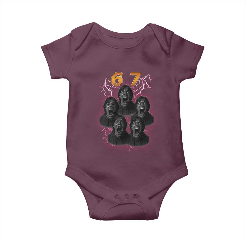 Mason 6 7 Meme Graphic Baby Onesie Six Seven 67 Meme Horror Edit Bootleg TS02 Maroon Print Your Wear