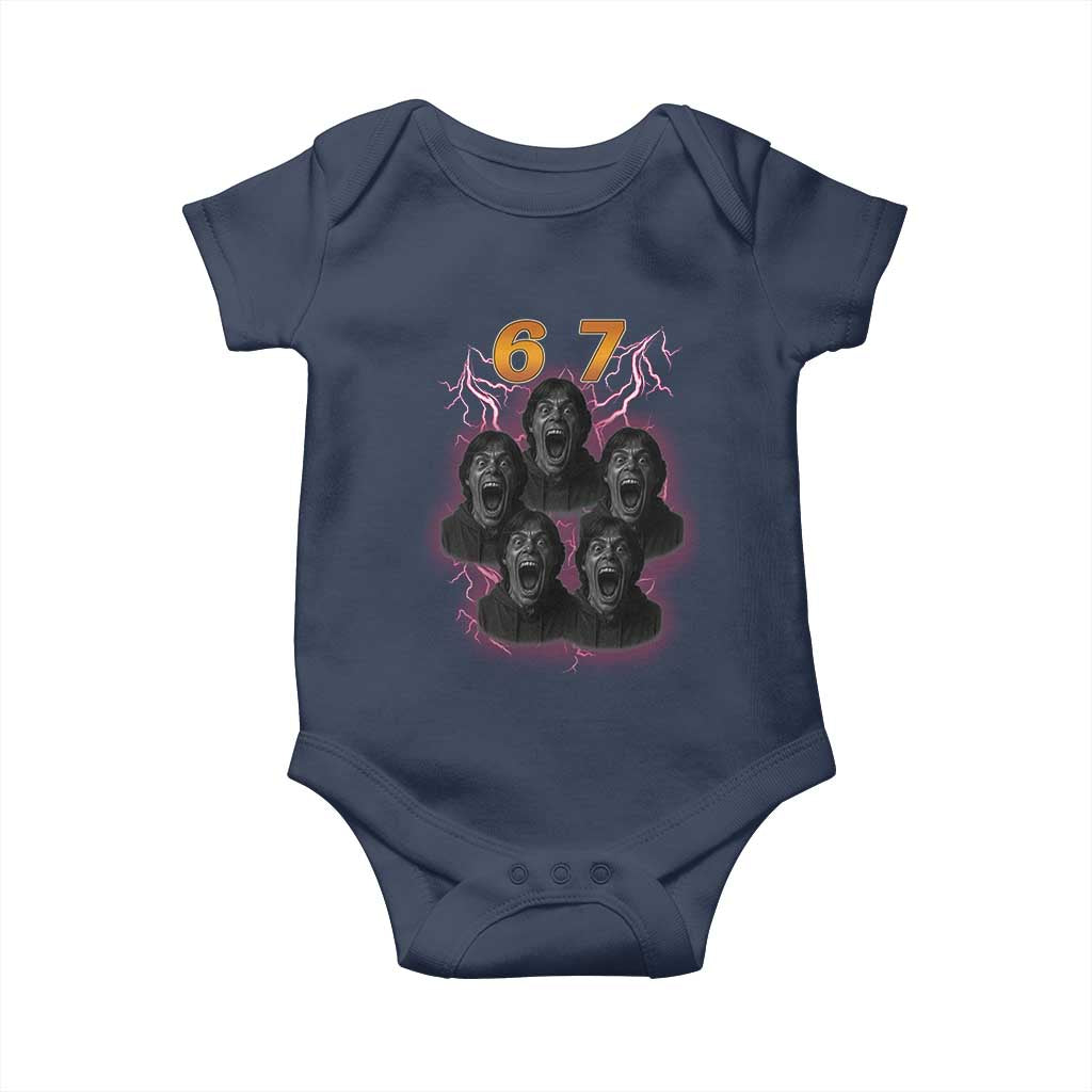 Mason 6 7 Meme Graphic Baby Onesie Six Seven 67 Meme Horror Edit Bootleg TS02 Navy Print Your Wear